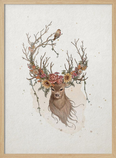 Deer and flowers - Stretched Canvas, Poster or Fine Art Print I Heart Wall Art