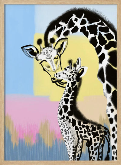 Mama giraffe and baby - Stretched Canvas, Poster or Fine Art Print I Heart Wall Art