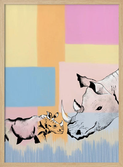 Mama Rhino and baby - Stretched Canvas, Poster or Fine Art Print I Heart Wall Art