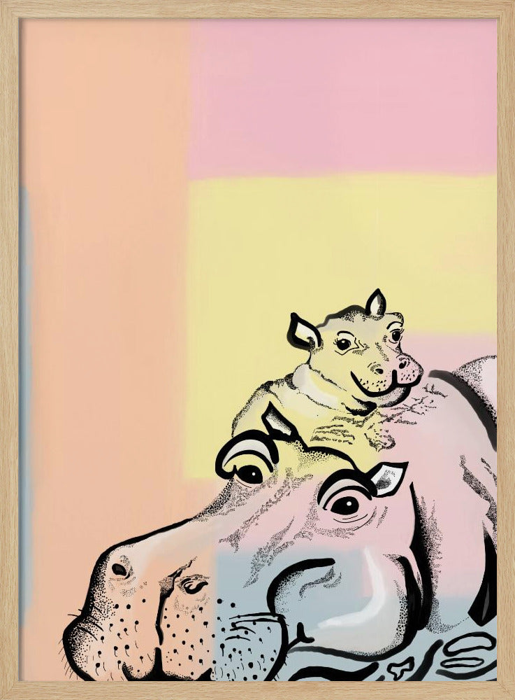 Mama hippo and baby - Stretched Canvas, Poster or Fine Art Print I Heart Wall Art