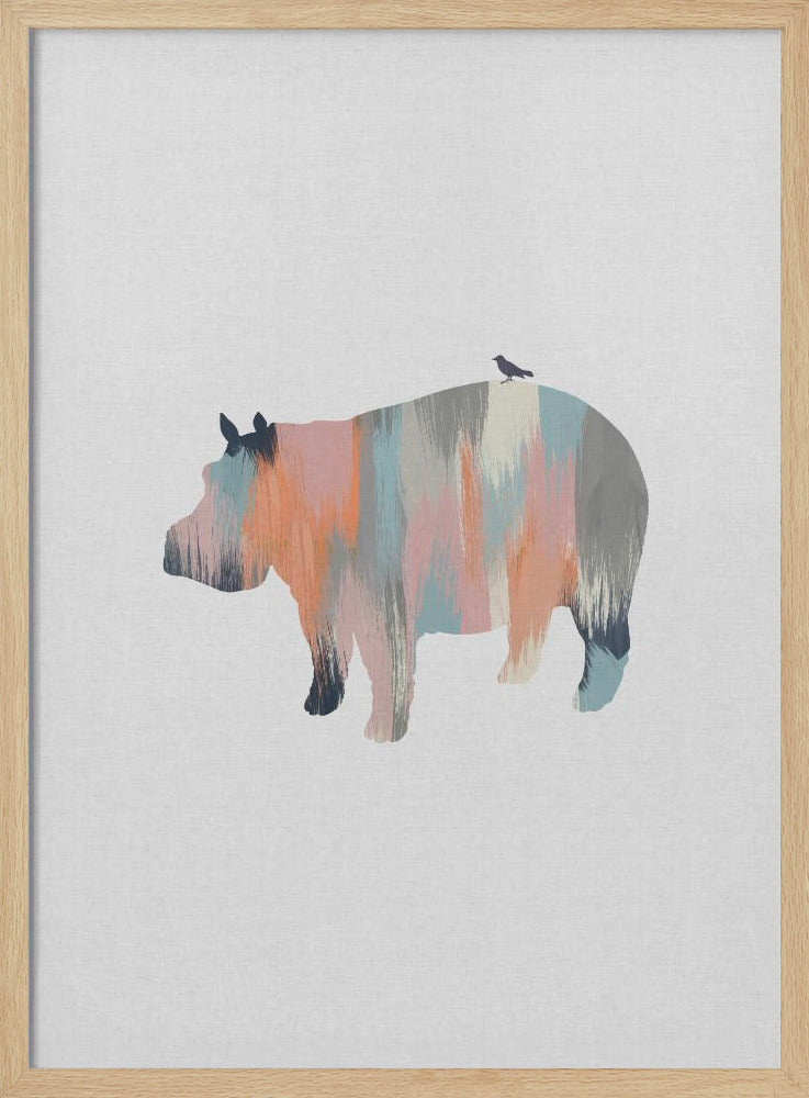 Pastel Hippo - Stretched Canvas, Poster or Fine Art Print I Heart Wall Art