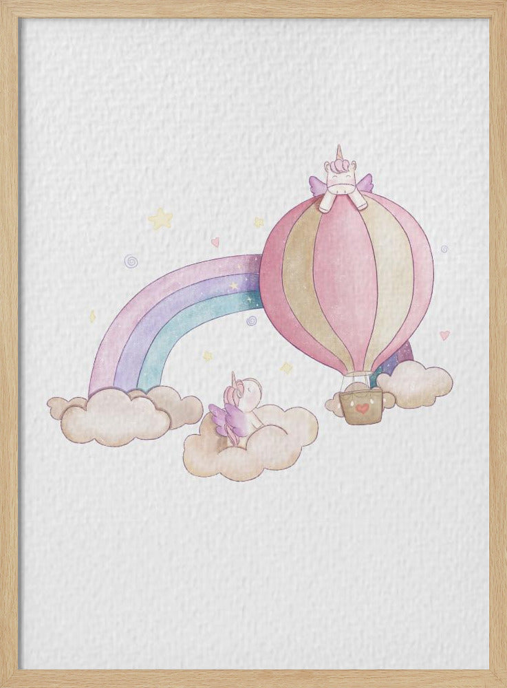 Kawai Cloudy Unicorn - Stretched Canvas, Poster or Fine Art Print I Heart Wall Art