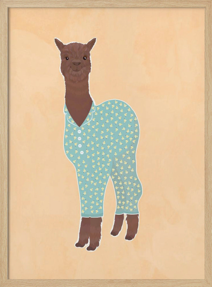 Llama In Pjs Banana Orange - Stretched Canvas, Poster or Fine Art Print I Heart Wall Art