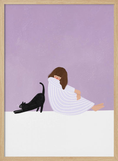 Girl and Cat - Stretched Canvas, Poster or Fine Art Print I Heart Wall Art