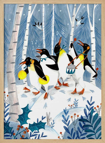 Penguins make music in the forest - Stretched Canvas, Poster or Fine Art Print I Heart Wall Art