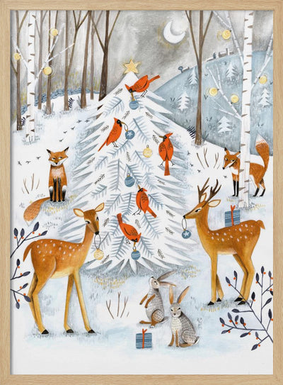 Christmas in the winter animal forest - Stretched Canvas, Poster or Fine Art Print I Heart Wall Art