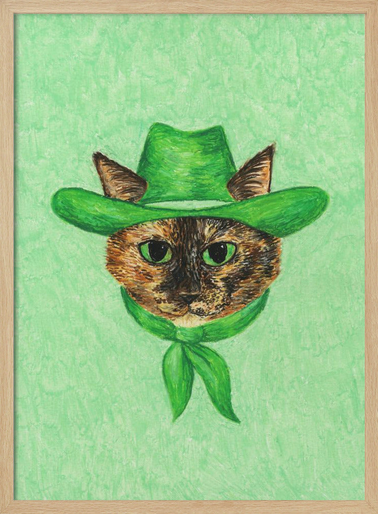 Tilly The Cowgirl Tortie Cat - Stretched Canvas, Poster or Fine Art Print I Heart Wall Art