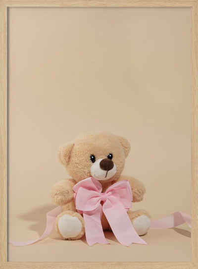 Teddy Bear with Pink Bow - Stretched Canvas, Poster or Fine Art Print I Heart Wall Art