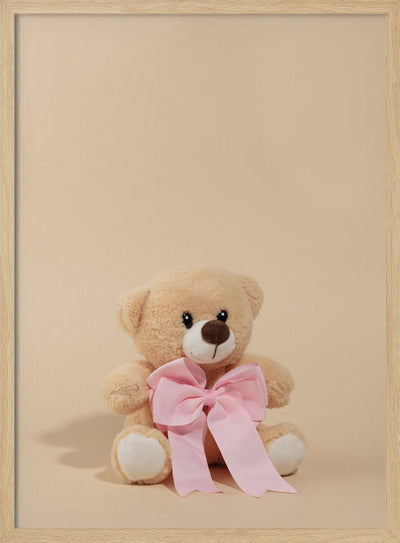 Teddy Bear with Pink Bow - Stretched Canvas, Poster or Fine Art Print I Heart Wall Art