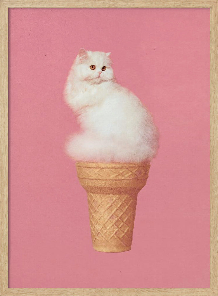 Cat Ice Cream - Pink - Stretched Canvas, Poster or Fine Art Print I Heart Wall Art