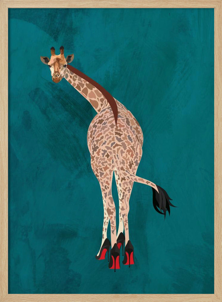 Quirky Giraffe Green - Stretched Canvas, Poster or Fine Art Print I Heart Wall Art