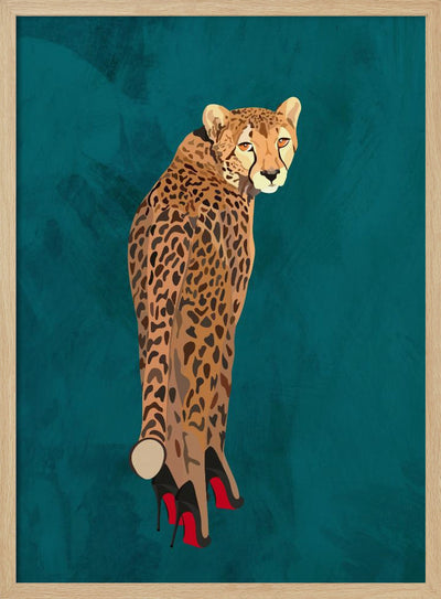 Turquoise cheetah in heels - Stretched Canvas, Poster or Fine Art Print I Heart Wall Art