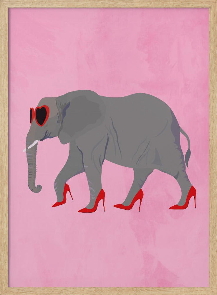 Elephant in heels and heart glasses - Stretched Canvas, Poster or Fine Art Print I Heart Wall Art