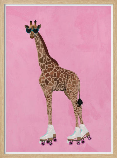 Rollerskating Giraffe - Stretched Canvas, Poster or Fine Art Print I Heart Wall Art