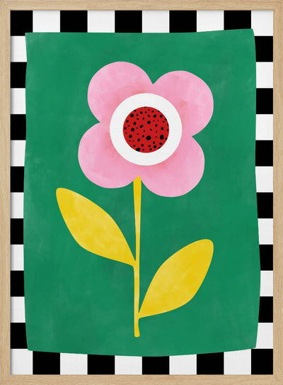 Pink Flower with Yellow Leaves - Stretched Canvas, Poster or Fine Art Print I Heart Wall Art