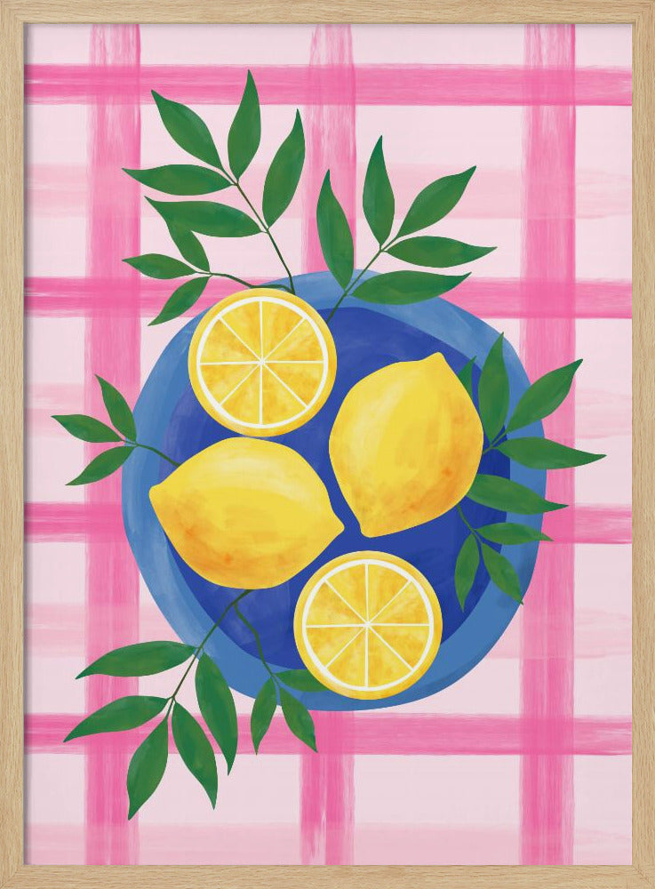 Lemons on a Blue Plate - Stretched Canvas, Poster or Fine Art Print I Heart Wall Art