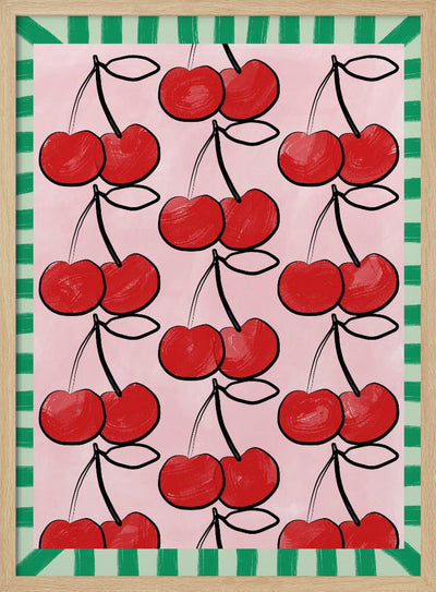 Red Cherries on a Pink - Stretched Canvas, Poster or Fine Art Print I Heart Wall Art