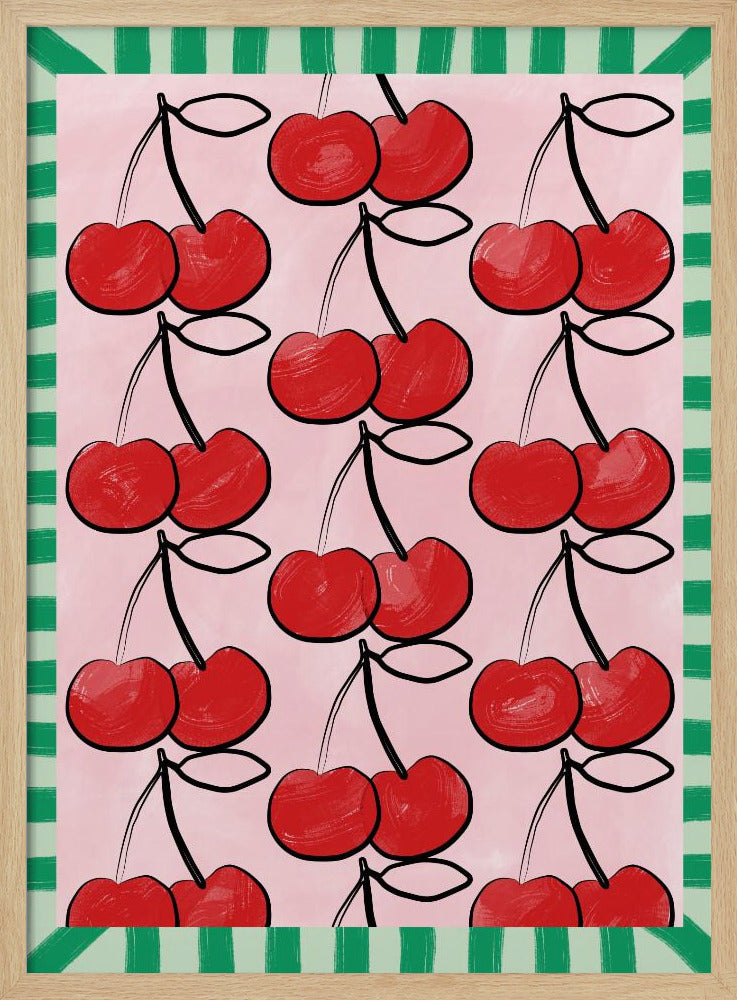 Red Cherries on a Pink - Stretched Canvas, Poster or Fine Art Print I Heart Wall Art