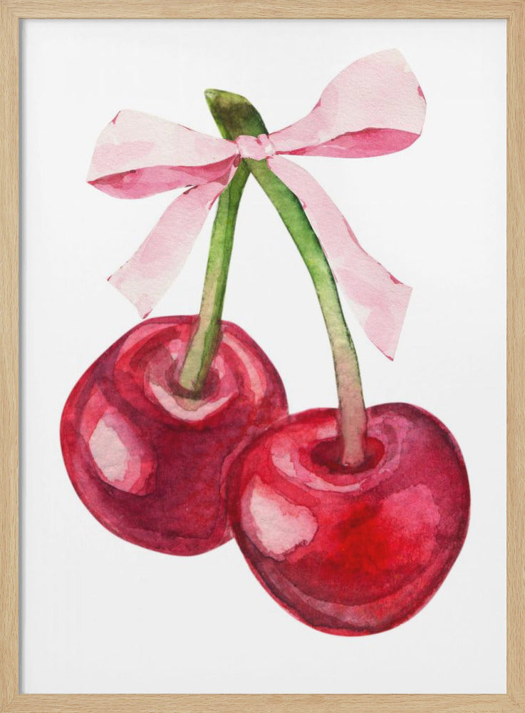 Red Cherry Pink Bow - Stretched Canvas, Poster or Fine Art Print I Heart Wall Art