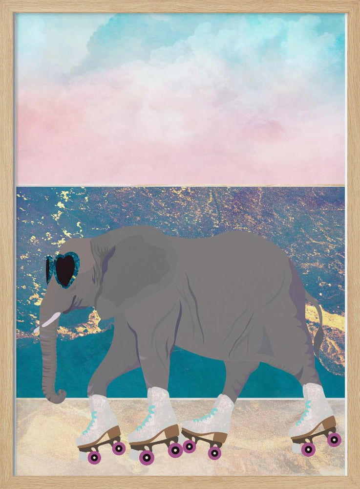 Elephant Rollerskating On holiday - Stretched Canvas, Poster or Fine Art Print I Heart Wall Art