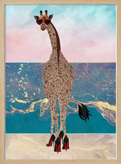 Giraffe on holiday - Stretched Canvas, Poster or Fine Art Print I Heart Wall Art