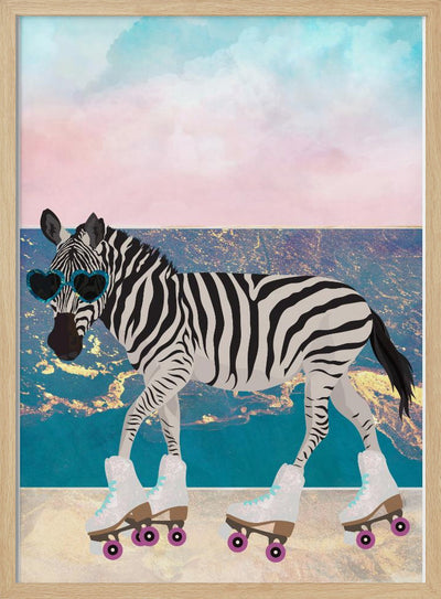 Zebra On Holiday Rollerksating - Stretched Canvas, Poster or Fine Art Print I Heart Wall Art