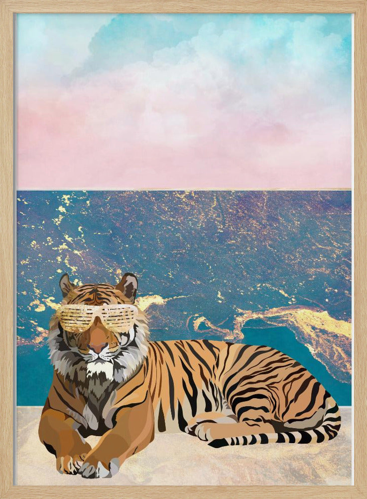 Tiger lying on the beach - Stretched Canvas, Poster or Fine Art Print I Heart Wall Art