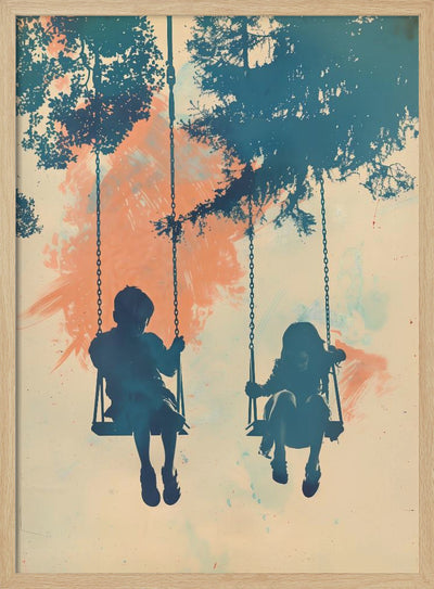 Kids On Swings - Stretched Canvas, Poster or Fine Art Print I Heart Wall Art