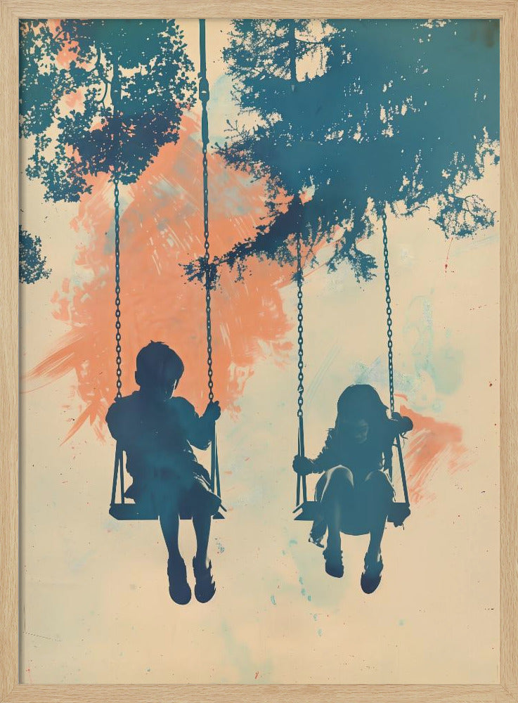 Kids On Swings - Stretched Canvas, Poster or Fine Art Print I Heart Wall Art