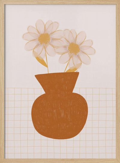 Vase With Two Daisies - Stretched Canvas, Poster or Fine Art Print I Heart Wall Art