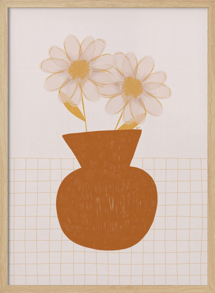 Vase With Two Daisies - Stretched Canvas, Poster or Fine Art Print I Heart Wall Art