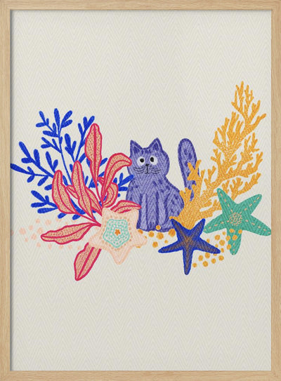 Cat and coral reef - Stretched Canvas, Poster or Fine Art Print I Heart Wall Art