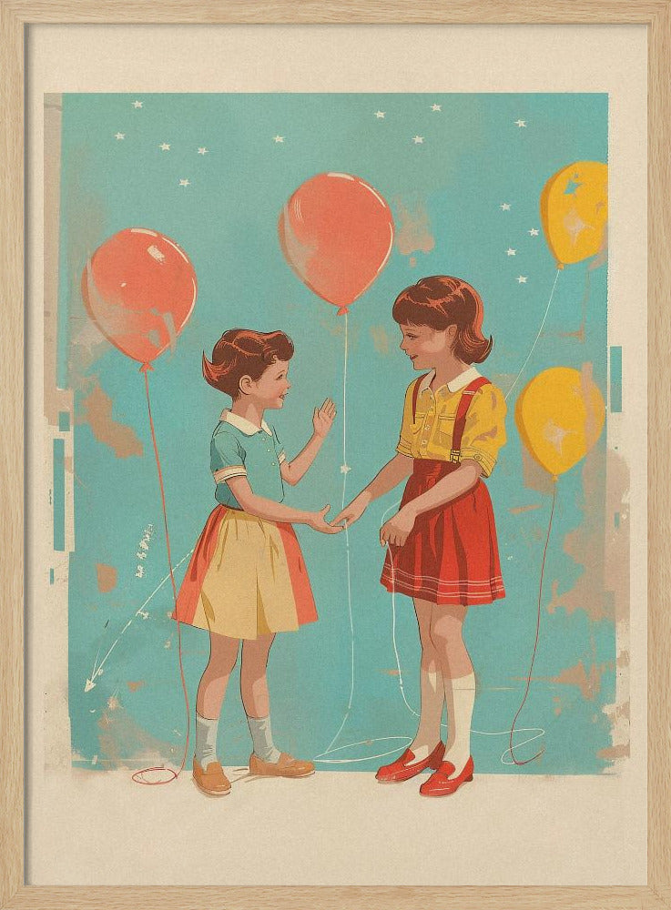 Retro kids at party - Stretched Canvas, Poster or Fine Art Print I Heart Wall Art