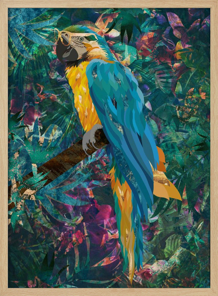 Tropical Floral Jungle - Macaw - Stretched Canvas, Poster or Fine Art Print I Heart Wall Art