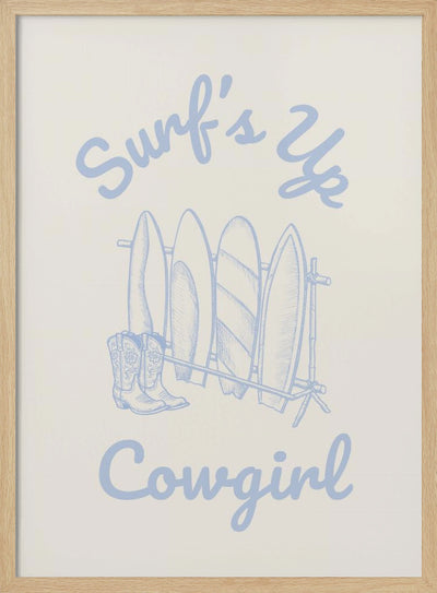 Surfs Up Cowgirl - Parchment - Stretched Canvas, Poster or Fine Art Print I Heart Wall Art