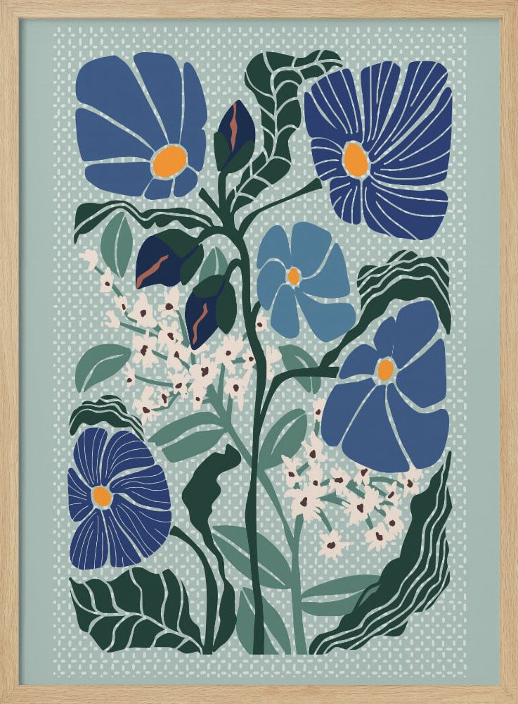 Klimt Flowers Light Blue - Stretched Canvas, Poster or Fine Art Print I Heart Wall Art