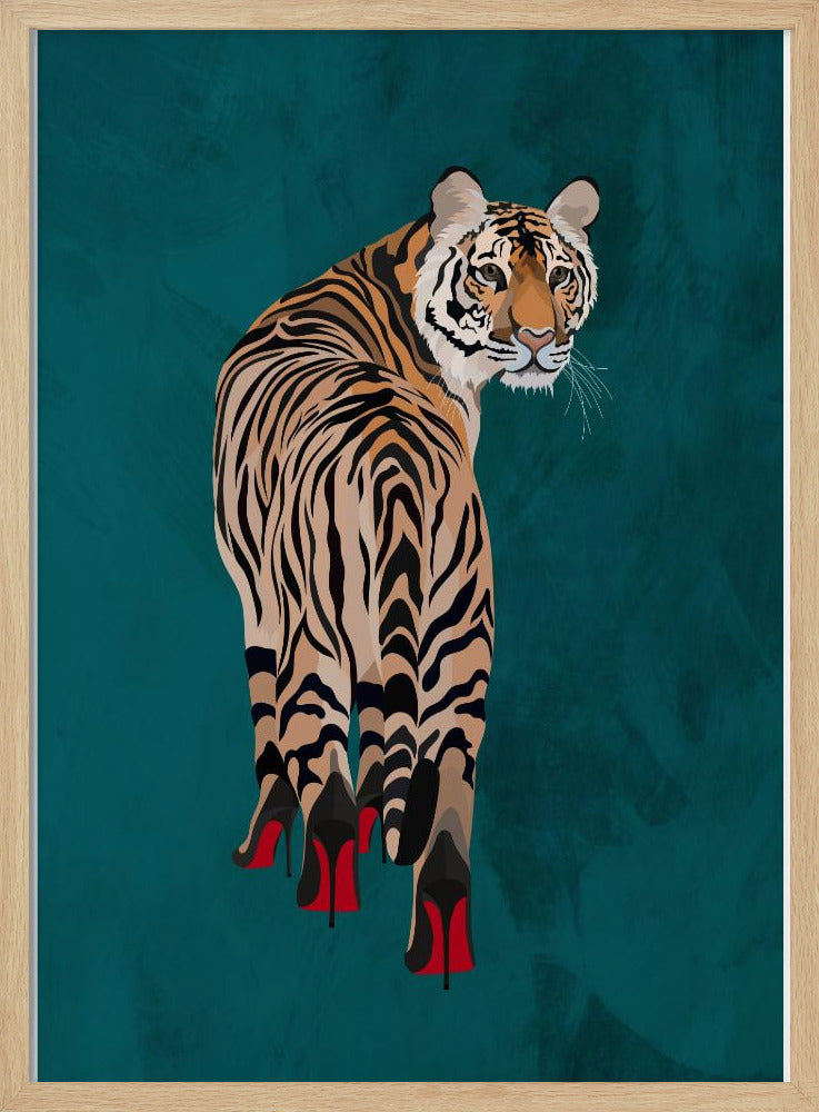 Tiger in heels - teal - Stretched Canvas, Poster or Fine Art Print I Heart Wall Art