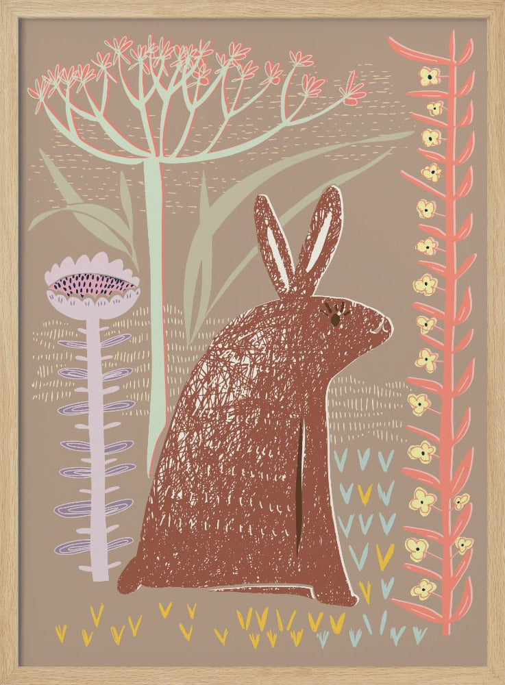 Block print brown bunny - Stretched Canvas, Poster or Fine Art Print I Heart Wall Art