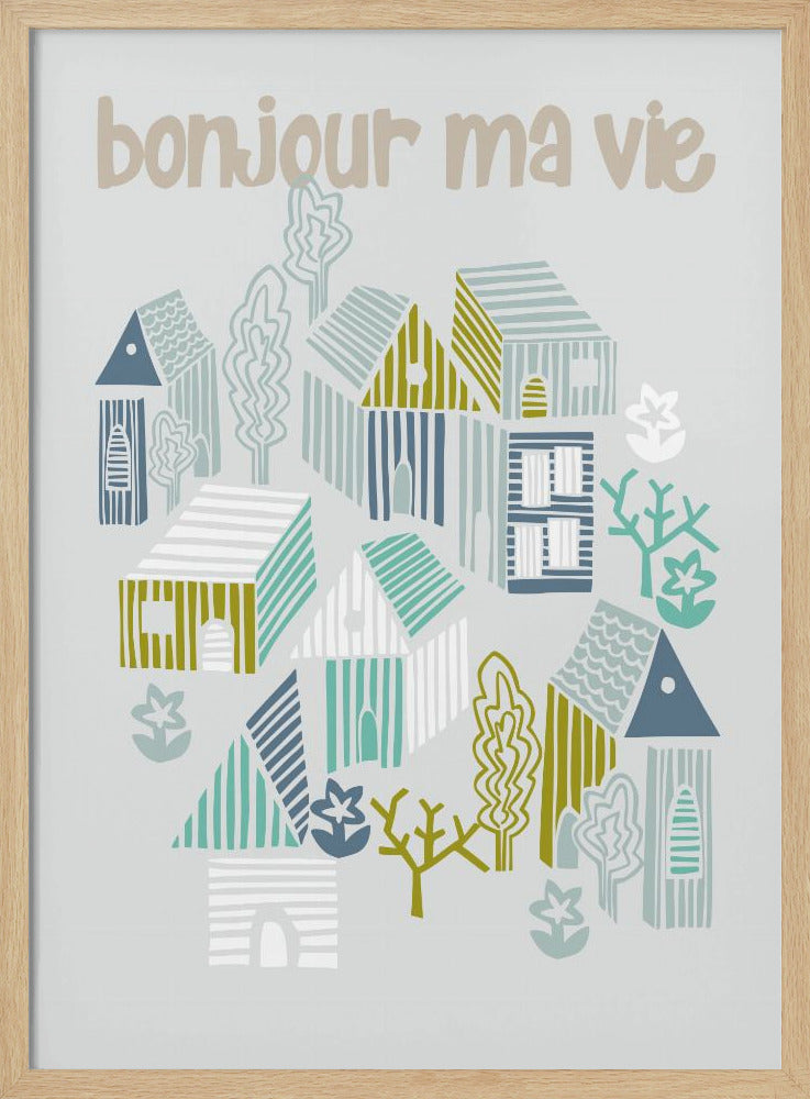 bonjour ma vie; City life collection soft grey - Stretched Canvas, Poster or Fine Art Print I Heart Wall Art