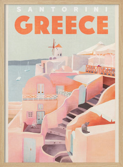 Santorini Greece Vintage Travel Poster - Stretched Canvas, Poster or Fine Art Print I Heart Wall Art