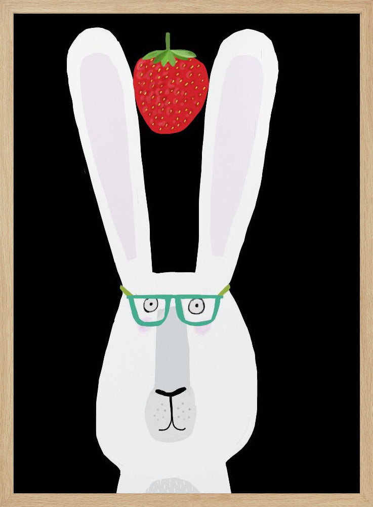 Cute White Rabbit with Strawberry by Artist Carla Daly - Stretched Canvas, Poster or Fine Art Print I Heart Wall Art