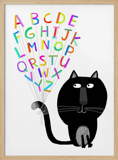 Cute Black Cat with Alphabet Letters by Carla Daly - Stretched Canvas, Poster or Fine Art Print I Heart Wall Art