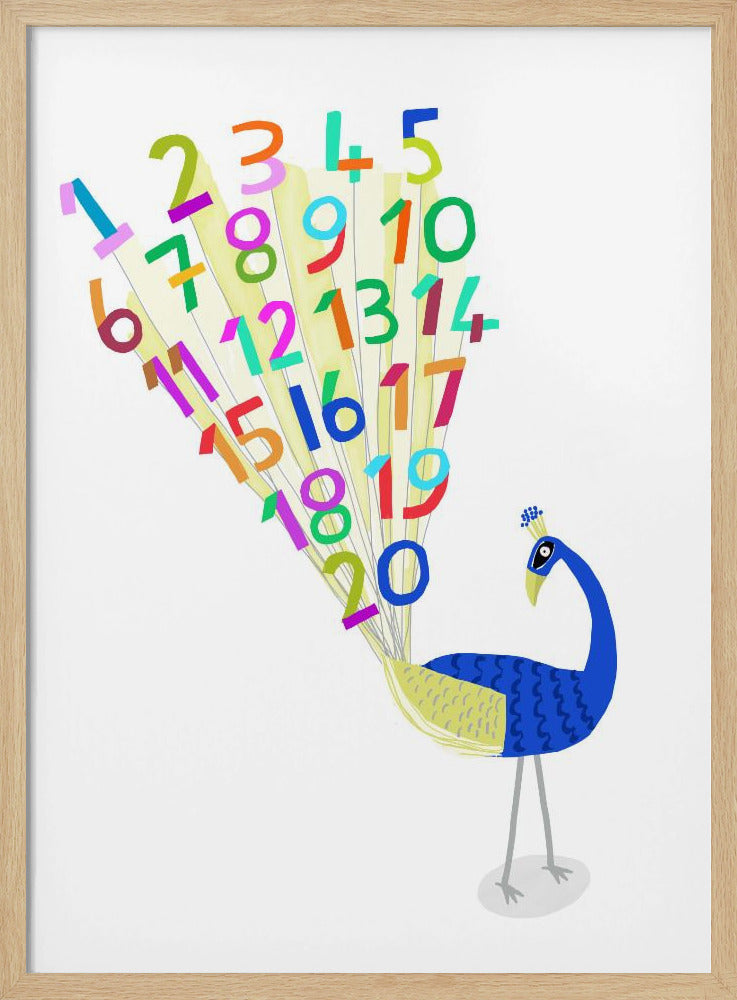 Beautiful Peacock with Numbers 1 to 20 by Carla Daly - Stretched Canvas, Poster or Fine Art Print I Heart Wall Art