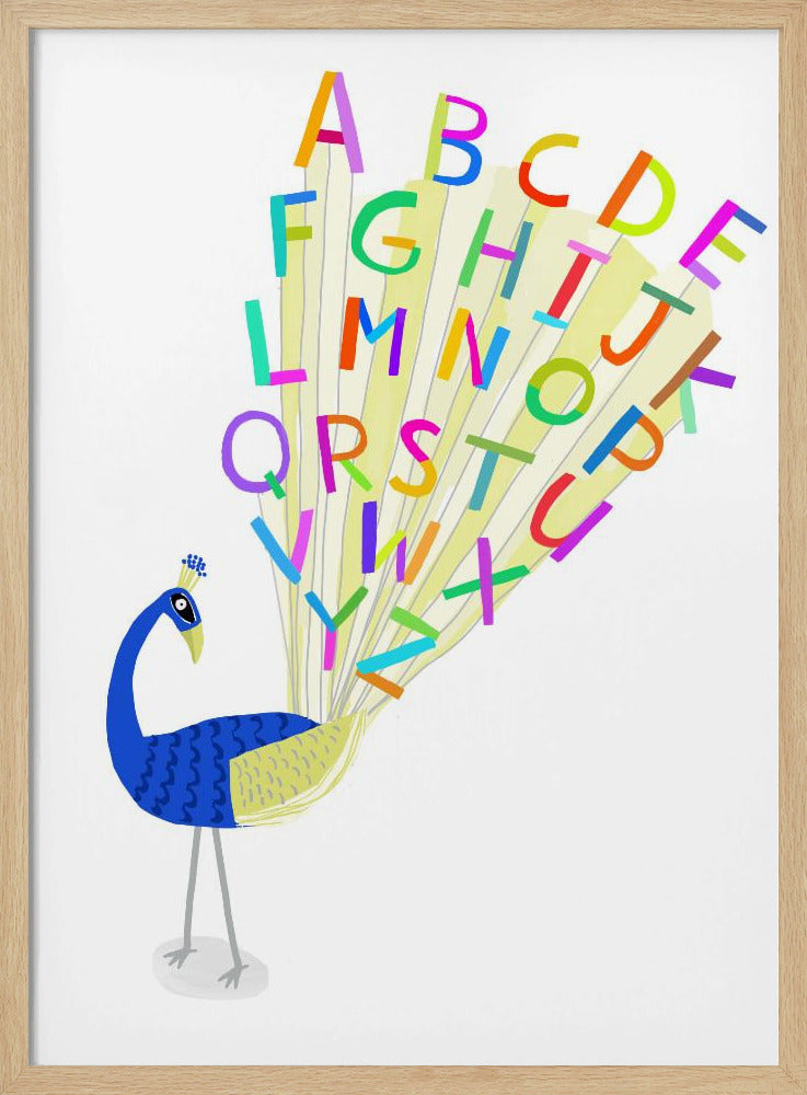 Beautiful Peacock with Alphabet Letters in Plume - Stretched Canvas, Poster or Fine Art Print I Heart Wall Art