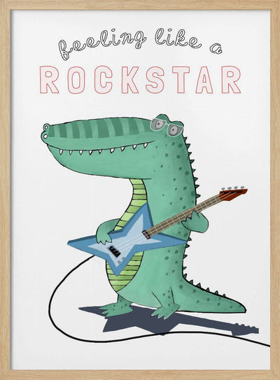 Feeling Like A Rockstar! Funny Crocodile Playing the Guitar - Stretched Canvas, Poster or Fine Art Print I Heart Wall Art