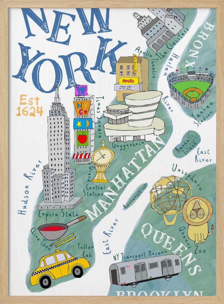 Illustrated Map of New York by Artist Carla Daly - Stretched Canvas, Poster or Fine Art Print I Heart Wall Art