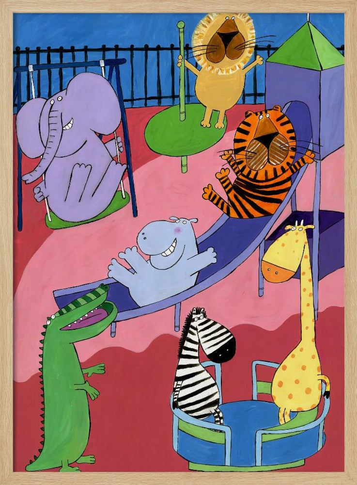 Jungle Animals in the Playground by Artist Carla Daly - Stretched Canvas, Poster or Fine Art Print I Heart Wall Art