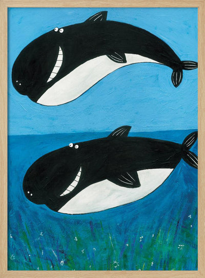 Two Whales in the Ocean by Artist Carla Daly - Stretched Canvas, Poster or Fine Art Print I Heart Wall Art