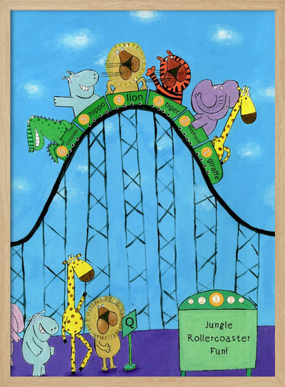 Jungle Animals Whizzing Down the Rollercoaster by Carla Daly - Stretched Canvas, Poster or Fine Art Print I Heart Wall Art