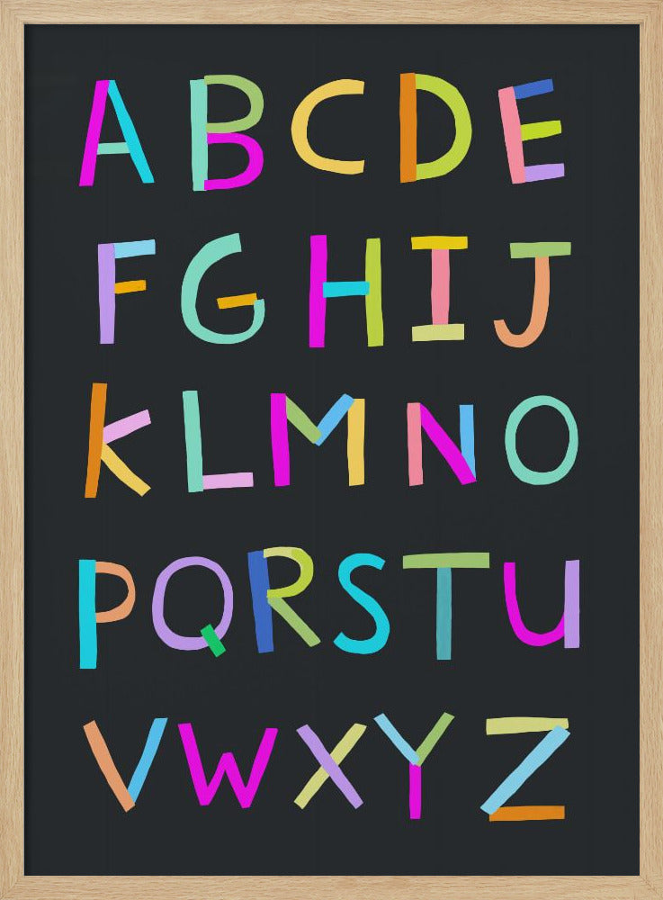 Hand Drawn Alphabet Letters on Black Background by Artist Carla Daly - Stretched Canvas, Poster or Fine Art Print I Heart Wall Art